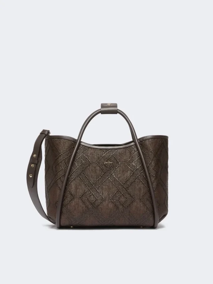 Small marine bag in diamond-patterned basketweave, dark brown
