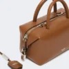 Small natural leather bowler bag, amber brown