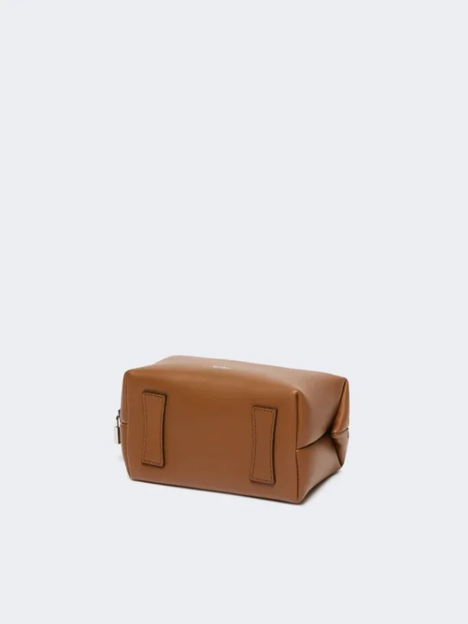 Small natural leather bowler bag, amber brown