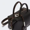 Small natural leather bowler bag, black