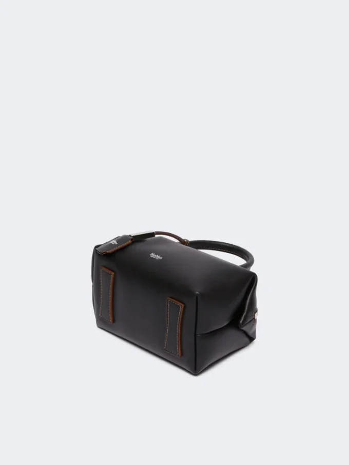 Small natural leather bowler bag, black