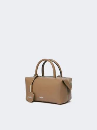 Small natural leather bowler bag, mud