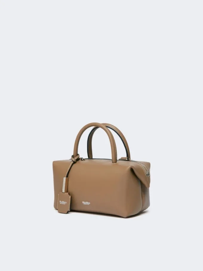 Small natural leather bowler bag, mud