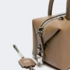 Small natural leather bowler bag, mud