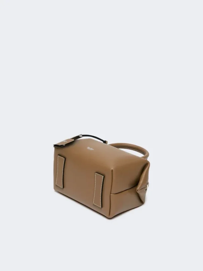 Small natural leather bowler bag, mud