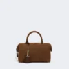 Small nubuck leather bowler bag, dark brown