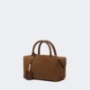 Small nubuck leather bowler bag, dark brown
