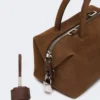 Small nubuck leather bowler bag, dark brown