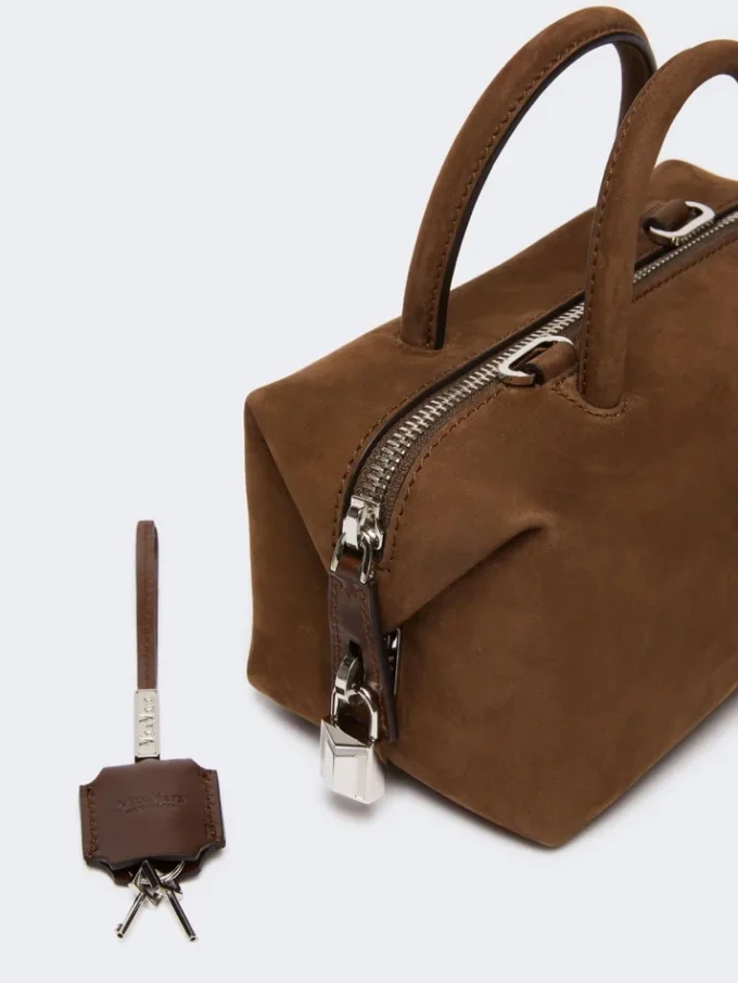 Small nubuck leather bowler bag, dark brown
