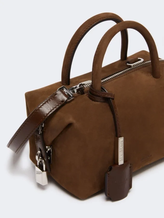 Small nubuck leather bowler bag, dark brown