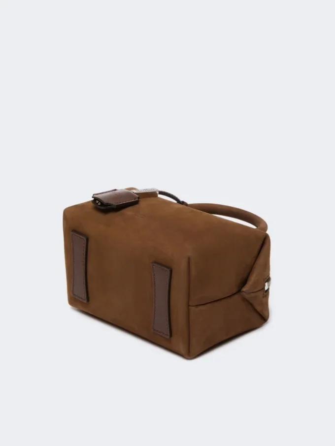 Small nubuck leather bowler bag, dark brown