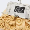 Small raffia-effect pasticcino bag with flowers, beige