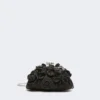 Small raffia-effect pasticcino bag with flowers, black