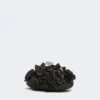 Small raffia-effect pasticcino bag with flowers, black