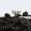 Small raffia-effect pasticcino bag with flowers, black
