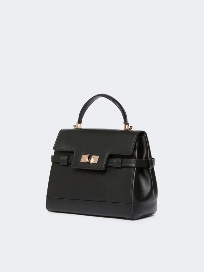 Smooth leather handbag, black