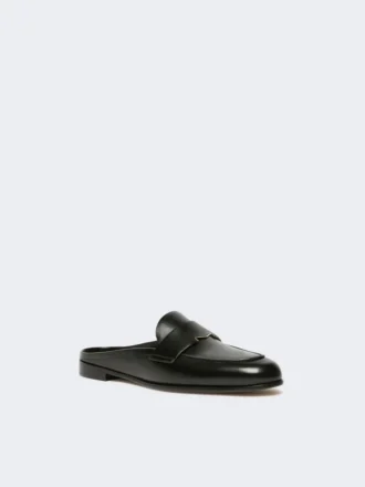 Smooth leather mule moccasins, black