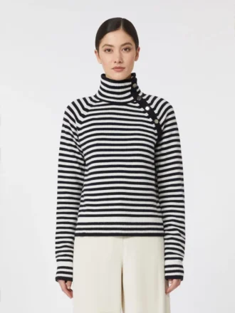 Stockinette-stitched cashmere polo-neck sweater, ultramarine