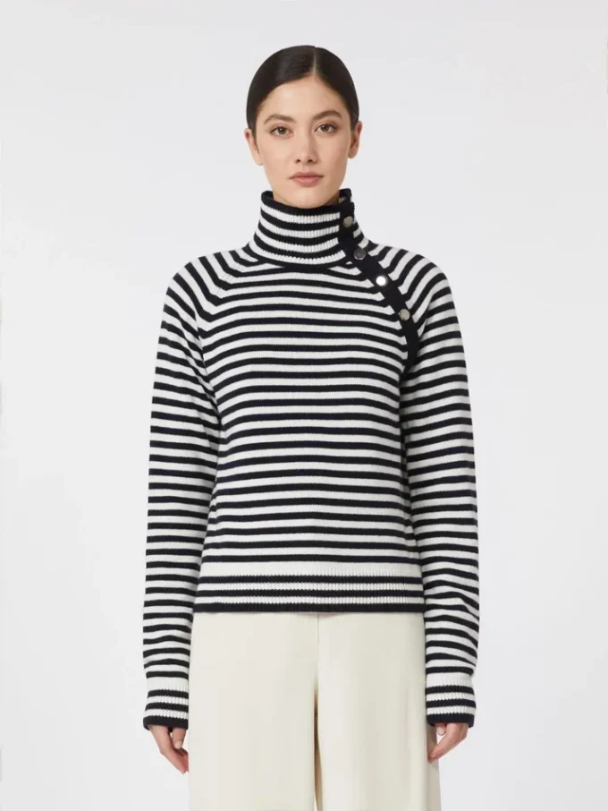 Stockinette-stitched cashmere polo-neck sweater, ultramarine Stockinette-stitched cashmere polo-neck sweater, ultramarine
