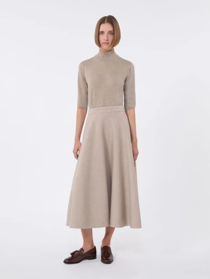 Stockinette-stitched wool polo-neck sweater, brown Stockinette-stitched wool polo-neck sweater, brown