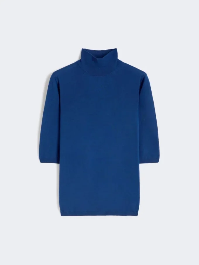 Stockinette-stitched wool polo-neck sweater, china blue Stockinette-stitched wool polo-neck sweater, china blue