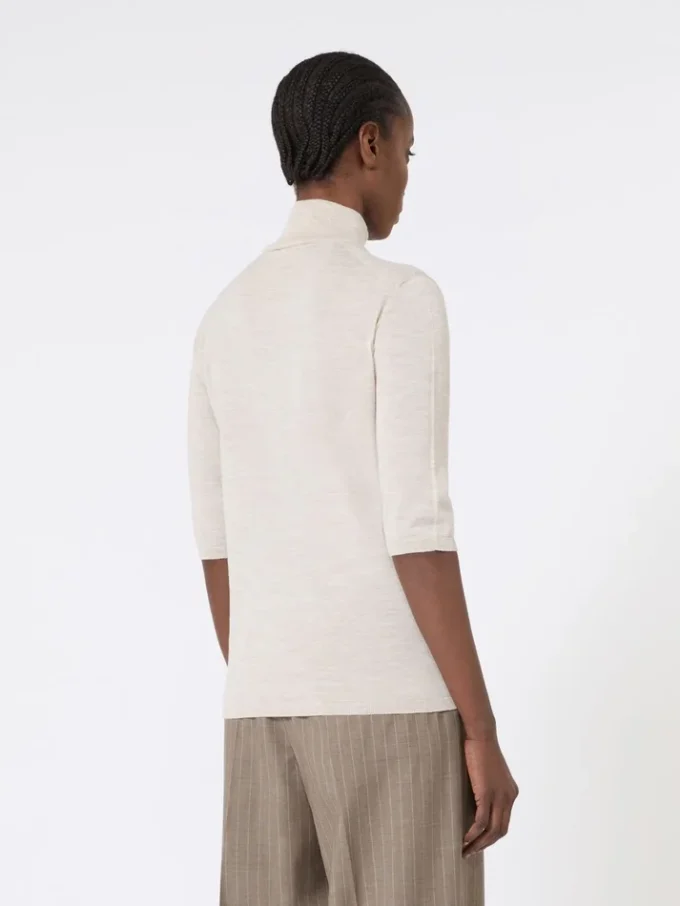 Stockinette-stitched wool polo-neck sweater, powder Stockinette-stitched wool polo-neck sweater, powder