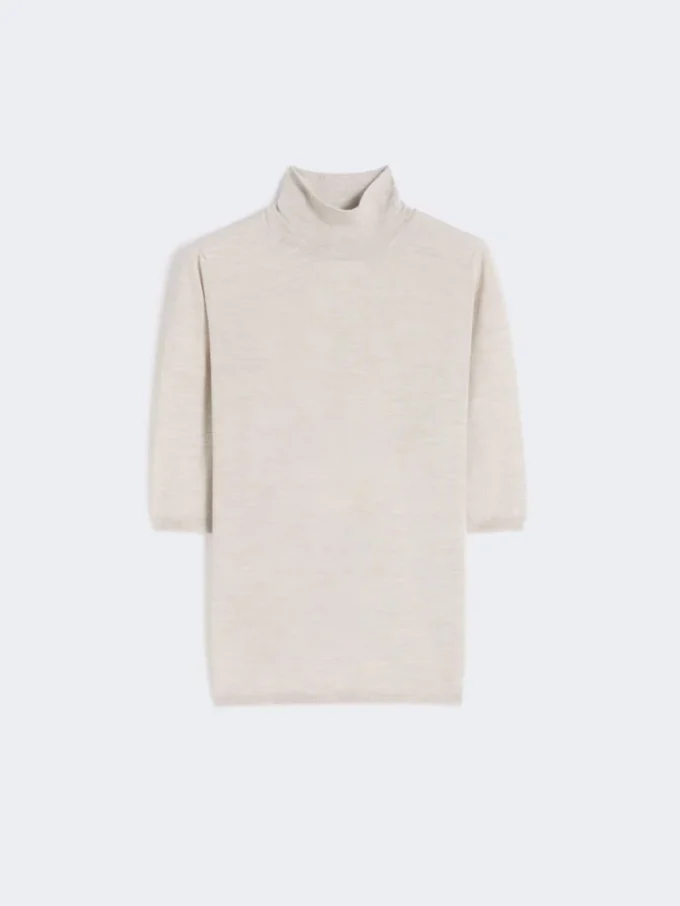 Stockinette-stitched wool polo-neck sweater, powder Stockinette-stitched wool polo-neck sweater, powder