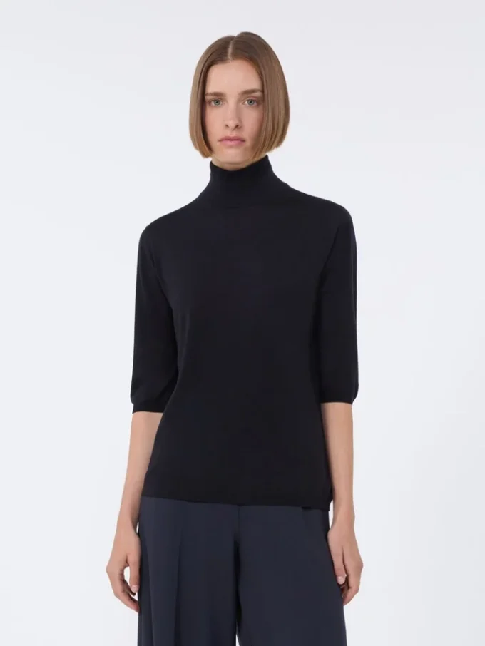 Stockinette-stitched wool polo-neck sweater, ultramarine Stockinette-stitched wool polo-neck sweater, ultramarine