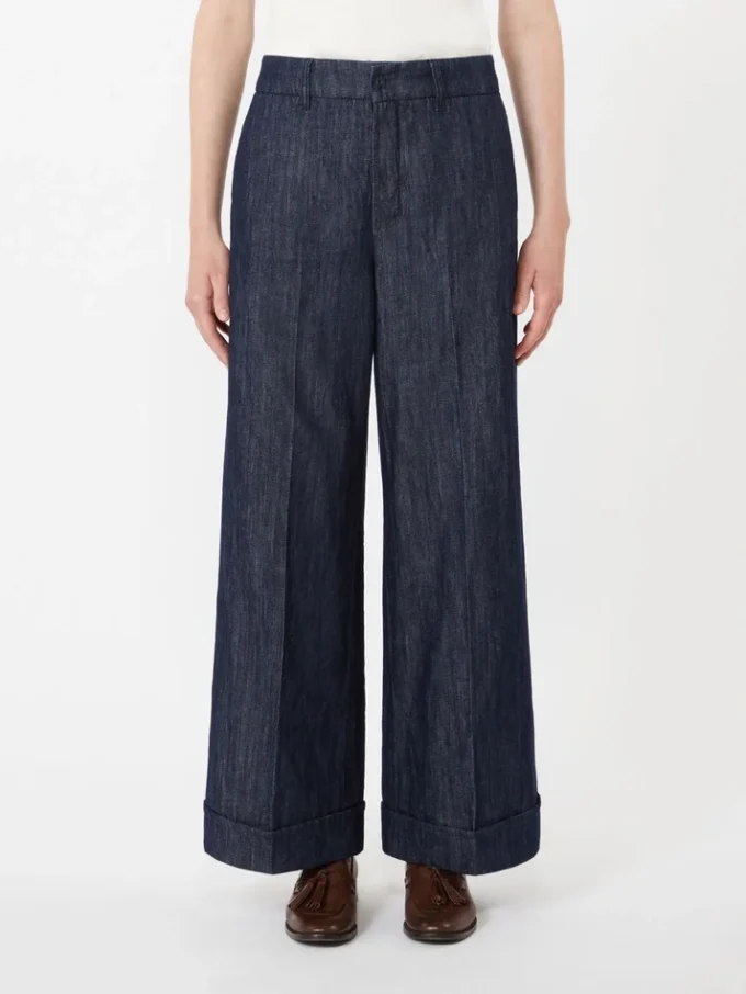 Straight-fit cotton and linen denim trousers, midnightblue Straight-fit cotton and linen denim trousers, midnightblue