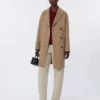 Wool broadcloth midi coat, beige