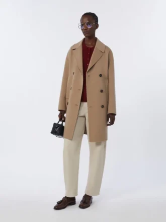 Wool broadcloth midi coat, beige