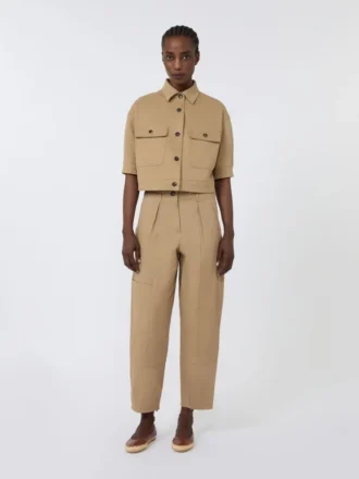 Cotton bull denim cargo trousers, sand