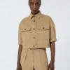 Stretch cotton cropped jacket, sand