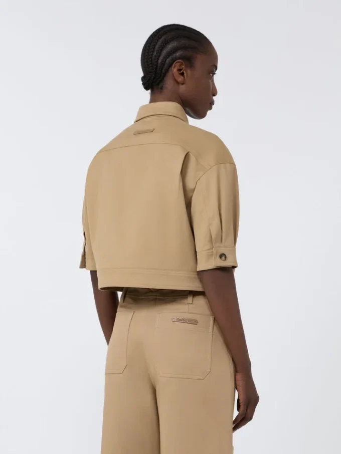 Stretch cotton cropped jacket, sand