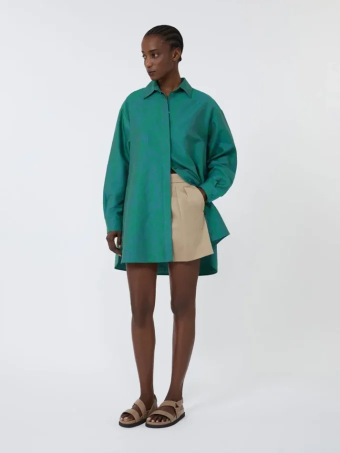 Stretch cotton satin shorts, kaki