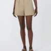 Stretch cotton satin shorts, kaki