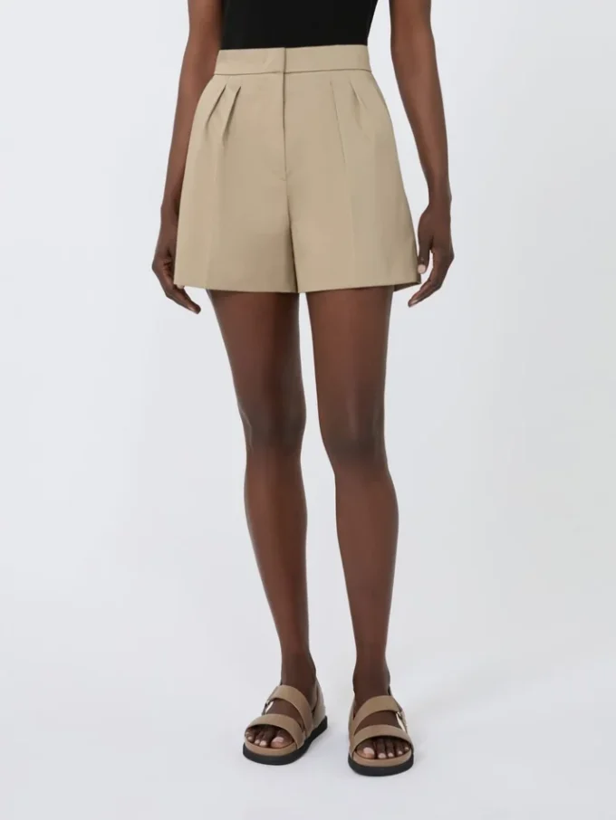 Stretch cotton satin shorts, kaki