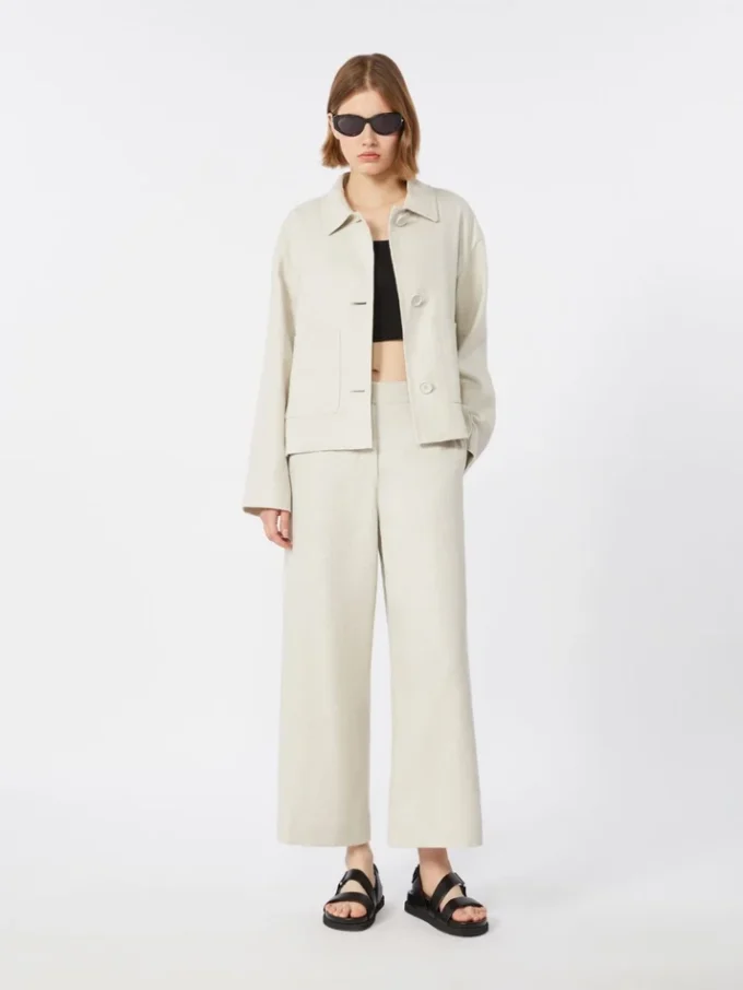 Stretch cotton and linen trousers, ivory Stretch cotton and linen trousers, ivory