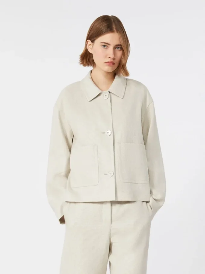 Stretch linen and cotton jacket, ivory Stretch linen and cotton jacket, ivory