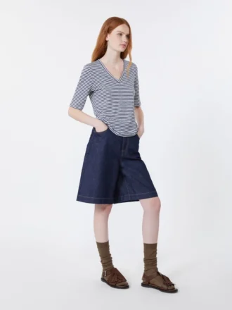 Stretch linen jersey v-neck t-shirt, ultramarine