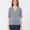 Stretch linen jersey v-neck t-shirt, ultramarine