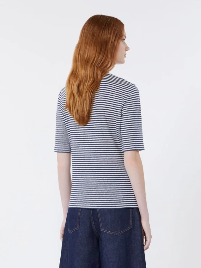 Stretch linen jersey v-neck t-shirt, ultramarine