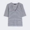 Stretch linen jersey v-neck t-shirt, ultramarine