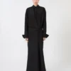 Stretch silk shirt dress, black