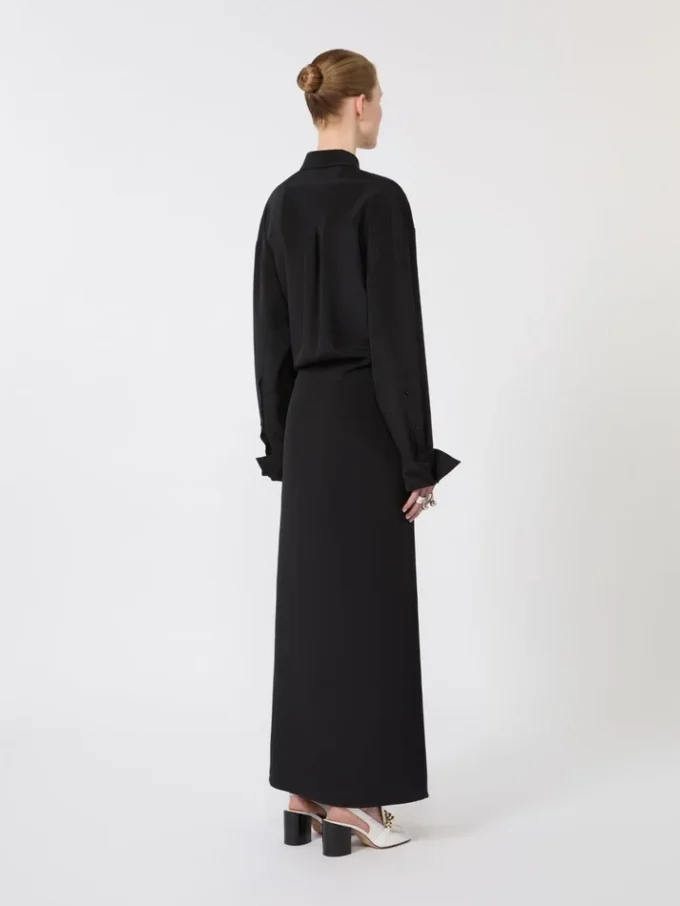 Stretch silk shirt dress, black