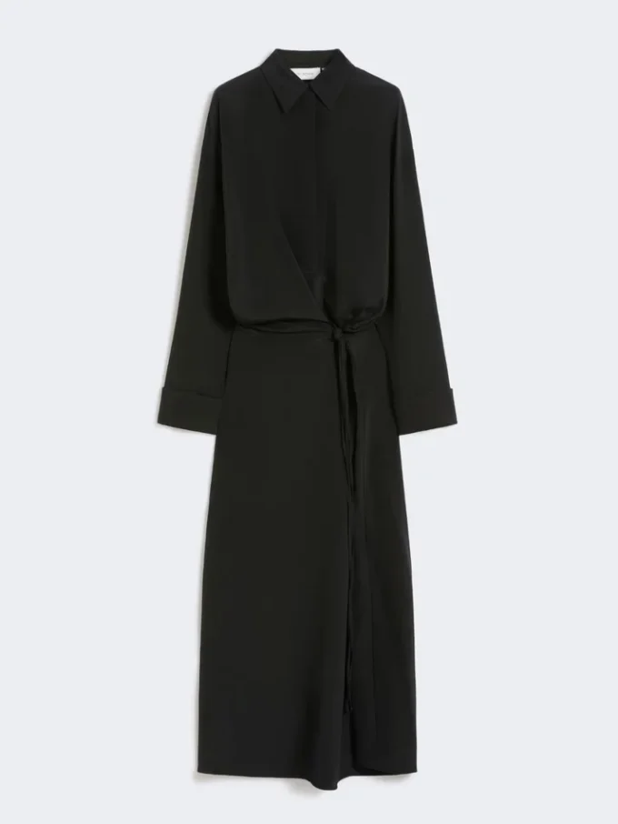 Stretch silk shirt dress, black