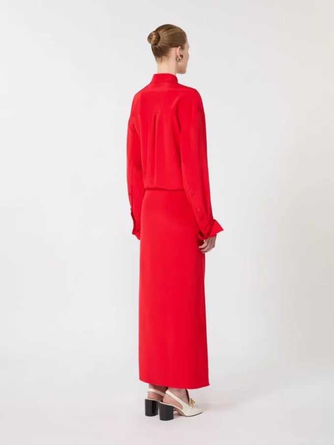 Stretch silk shirt dress, red
