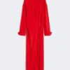 Stretch silk shirt dress, red