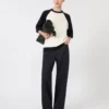 Stretch viscose boxy sweater, white blue