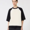 Stretch viscose boxy sweater, white blue